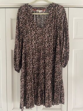 Leopard Print Shift Biden Dress - Brown/pink neutral print